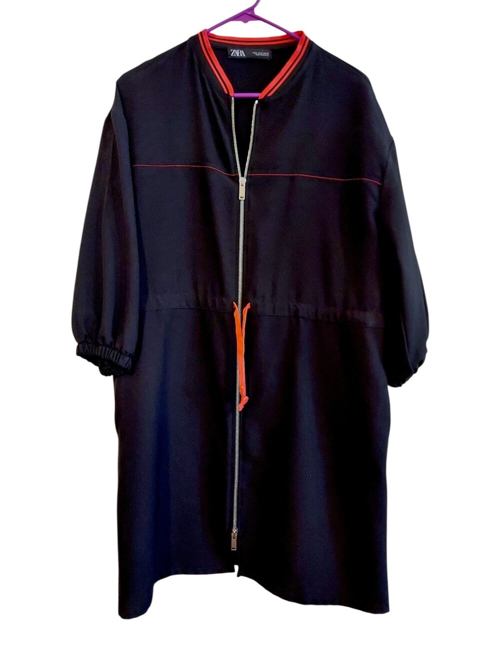 Zara Black Bomber-Style Jacket with Orange Trim